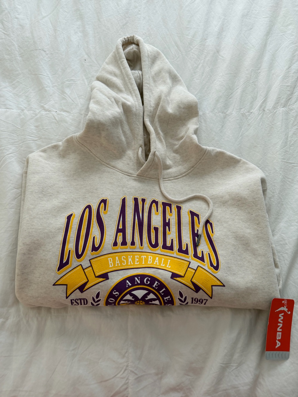 NBA Los Angeles Cream Hoodie with Purple and Gold Graphics
